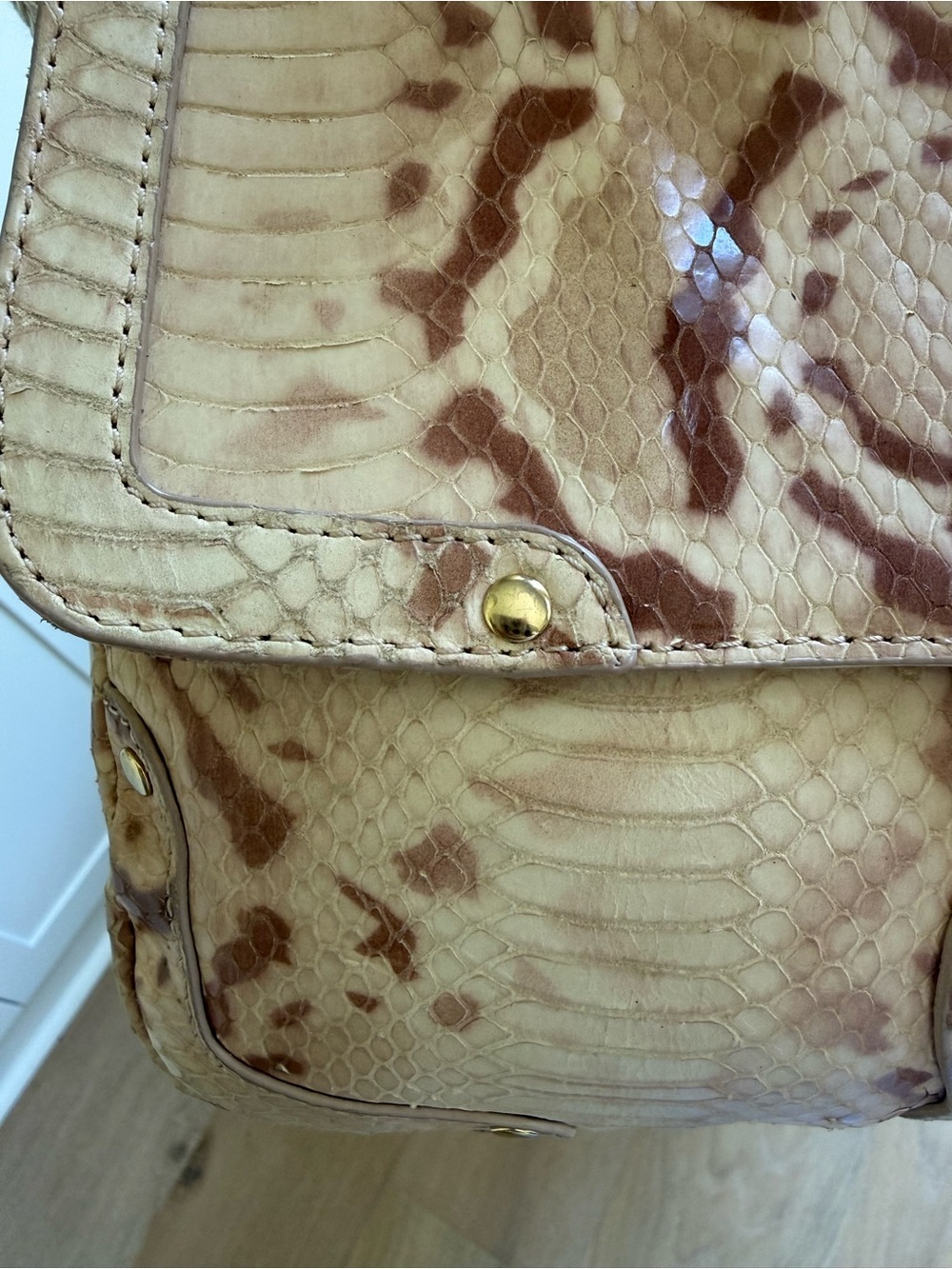 Elaine Turner Python Embossed Clutch w/ Bamboo Clasp & Chain Strap - Picture 10 of 12